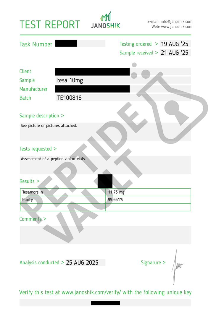 Tesamorelin 10mg COA